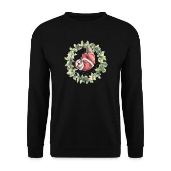 Weihnachts-Sloth im Kranz - Unisex Pullover - Schwarz - Vorne - Alina (178cm) & Michal (187cm)