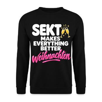 Sekt macht alles besser Weihnachten Silvester - Unisex Pullover - Schwarz - Vorne - Alina (178cm) & Michal (187cm)