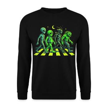 Alien Gang Neon Retro Science Fiction - Unisex Pullover - Schwarz - Vorne - Alina (178cm) & Michal (187cm)