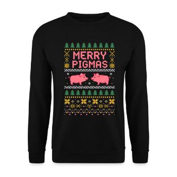 Merry Pigmas Ugly Christmas Sweater - Unisex Pullover - Schwarz - Vorne - Alina (178cm) & Michal (187cm)