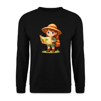 Kawaii Abenteurerin Schatzkarte Kinder Comic  - Unisex Pullover - Schwarz - Vorne - Alina (178cm) & Michal (187cm)