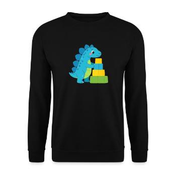 Blauer Comic Dinosaurier Bauklötze Kinder T-Shirt - Unisex Pullover - Schwarz - Vorne - Alina (178cm) & Michal (187cm)