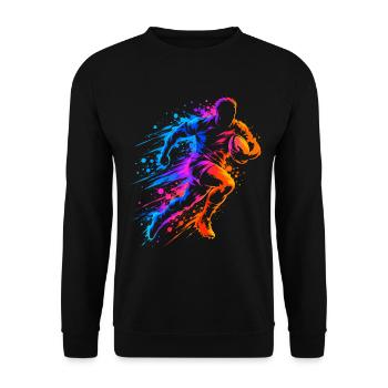 Rugby, Rugbyspieler, Rugby-Grafik - Unisex Pullover - Schwarz - Vorne - Alina (178cm) & Michal (187cm)
