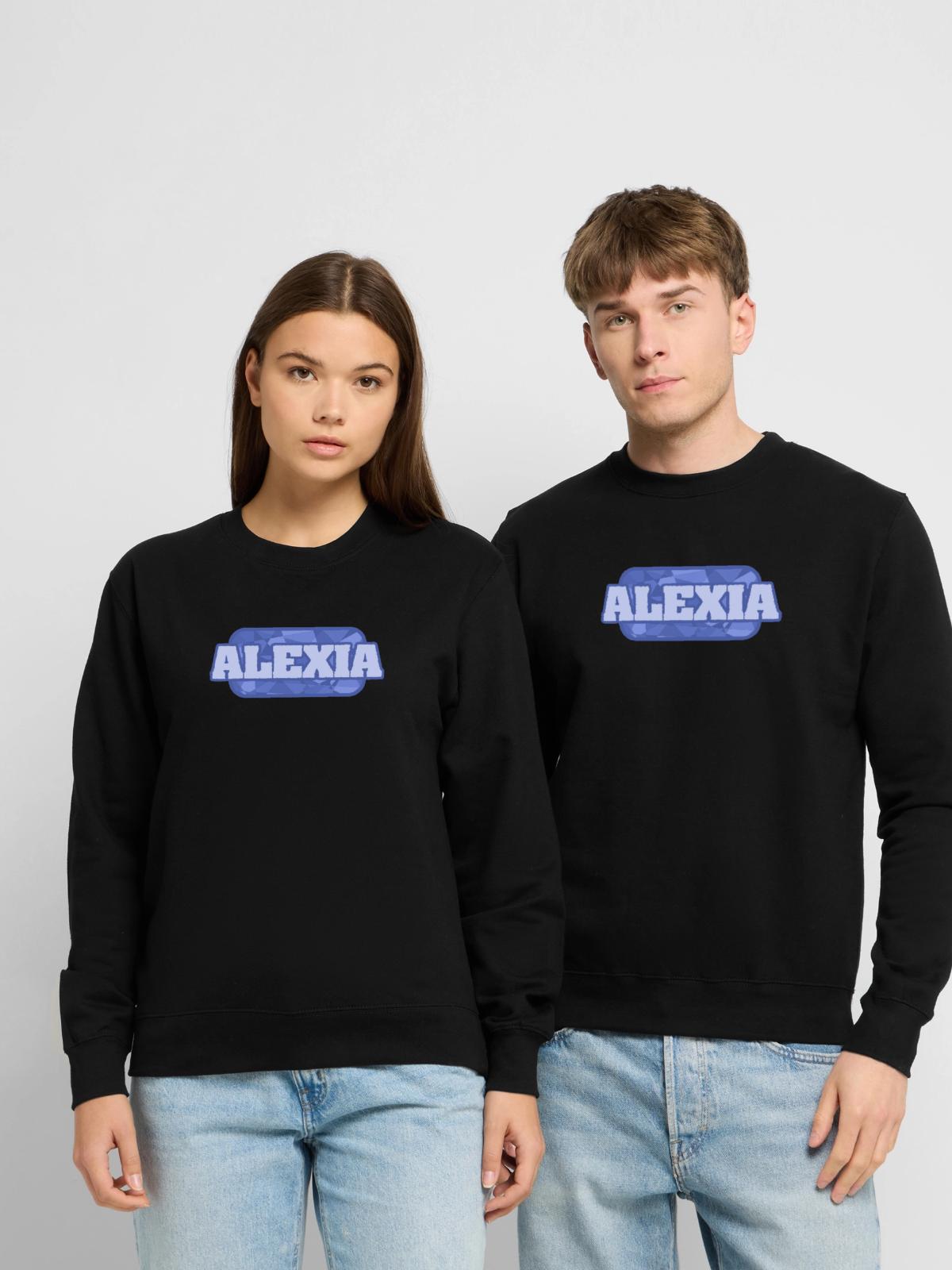 Geschenkidee Alexia - Unisex Pullover - Schwarz - Vorne - Alina (178cm) & Michal (187cm)