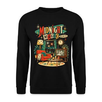 Midnight Magic – Retro Silvester - Unisex Pullover - Schwarz - Vorne - Alina (178cm) & Michal (187cm)