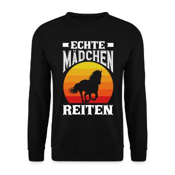 Lustiges Pferdemädchen & Reiter Spruch Geschenke - Unisex Pullover - Schwarz - Vorne - Alina (178cm) & Michal (187cm)