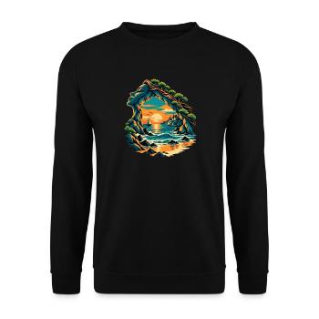 Magische Küstenbucht - Unisex Pullover - Schwarz - Vorne - Alina (178cm) & Michal (187cm)