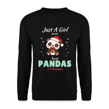 Just a Girl who loves Pandas & Christmas - Unisex Pullover - Schwarz - Vorne - Alina (178cm) & Michal (187cm)