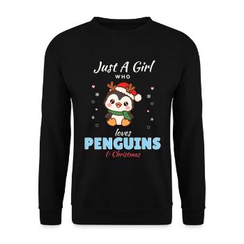 Just a Girl who loves Penguins & Christmas - Unisex Pullover - Schwarz - Vorne - Alina (178cm) & Michal (187cm)