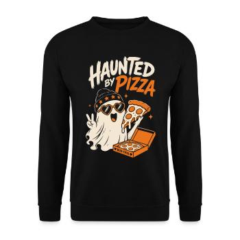 Halloween-Pizzageist – Haunted by Pizza - Unisex Pullover - Schwarz - Vorne - Alina (178cm) & Michal (187cm)