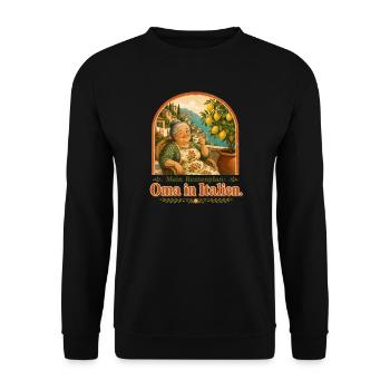 Oma in Italien Rentenplan - Unisex Pullover - Schwarz - Vorne - Alina (178cm) & Michal (187cm)