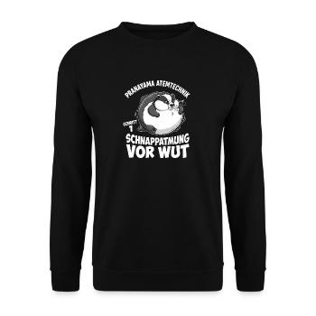 Yoga Dachs Atemübung - Unisex Pullover - Schwarz - Vorne - Alina (178cm) & Michal (187cm)