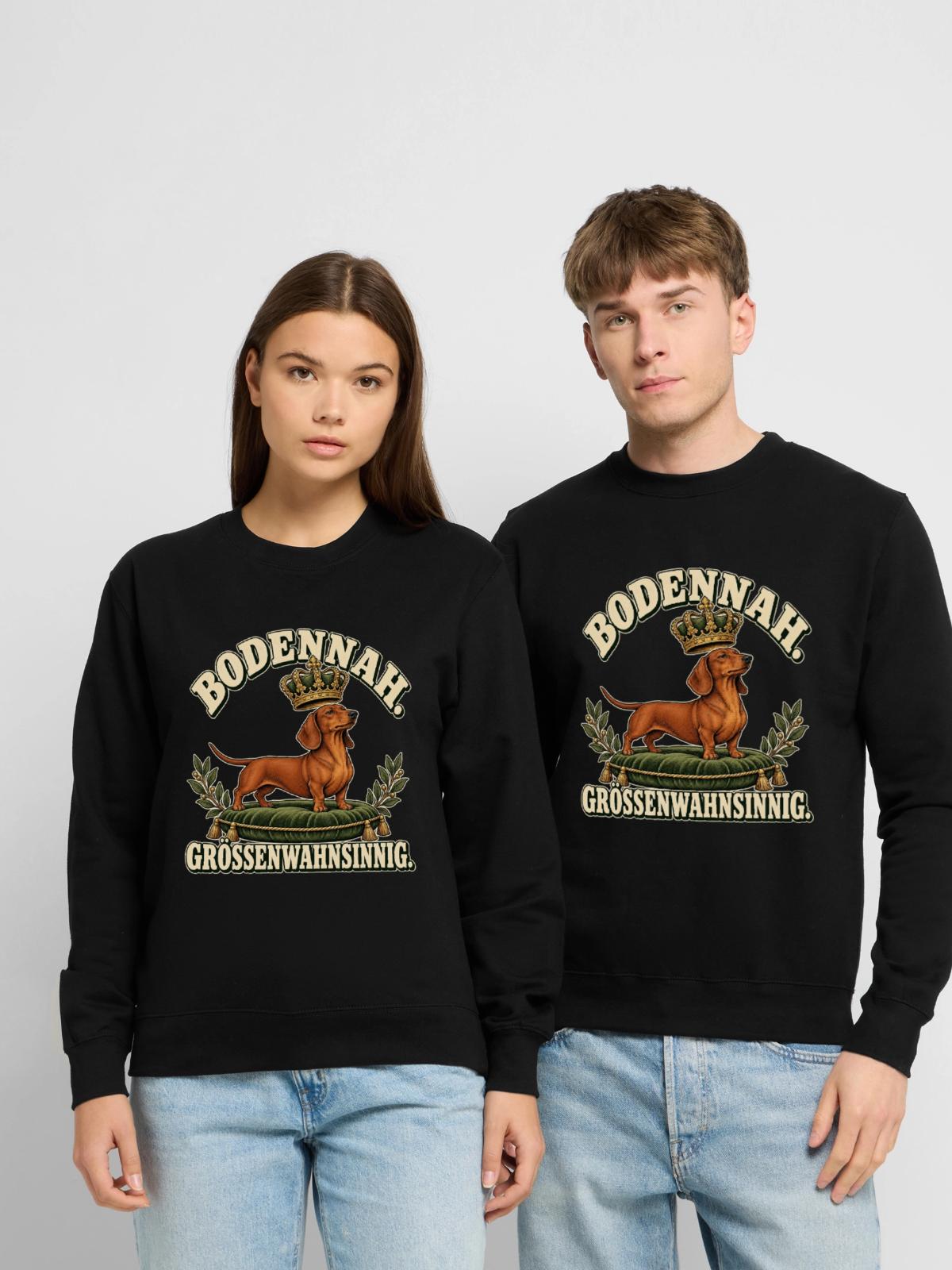 Königshund Großenwahnsinn - Unisex Pullover - Schwarz - Vorne - Alina (178cm) & Michal (187cm)