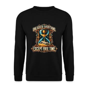 Entsperrt alles, außer Freizeit - Unisex Pullover - Schwarz - Vorne - Alina (178cm) & Michal (187cm)