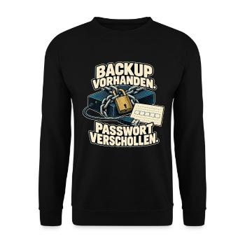 Backup Vorhanden Passwort Verschollen - Unisex Pullover - Schwarz - Vorne - Alina (178cm) & Michal (187cm)