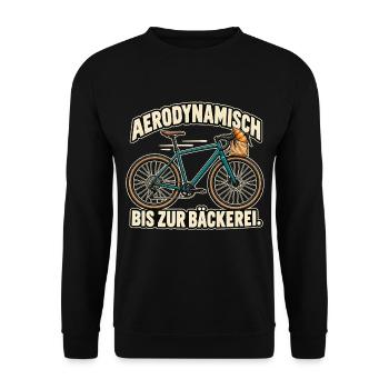 Aerodynamisch bis zur Bäckerei - Unisex Pullover - Schwarz - Vorne - Alina (178cm) & Michal (187cm)