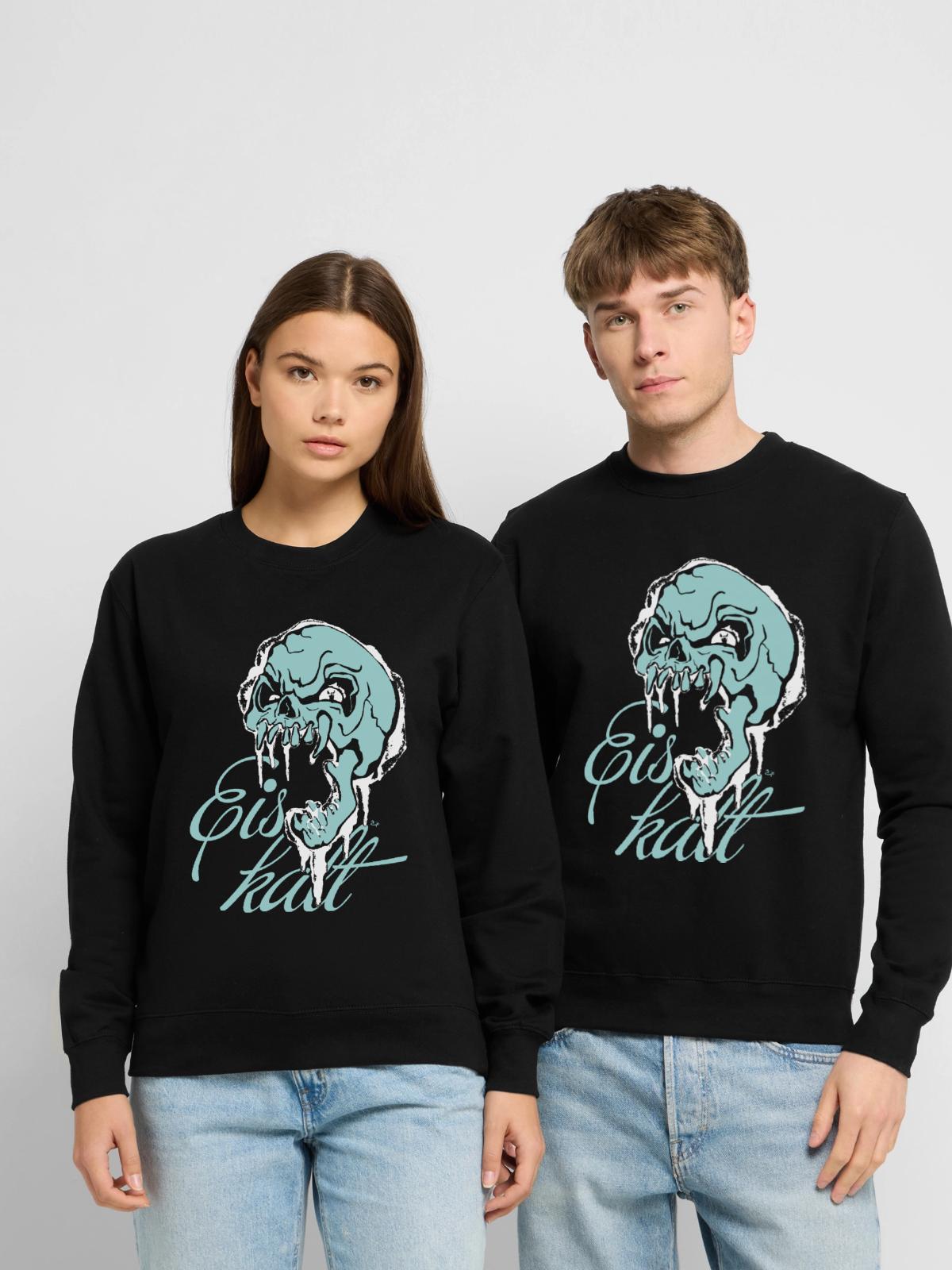 Skelett Eiskalt Blau - Unisex Pullover - Schwarz - Vorne - Alina (178cm) & Michal (187cm)