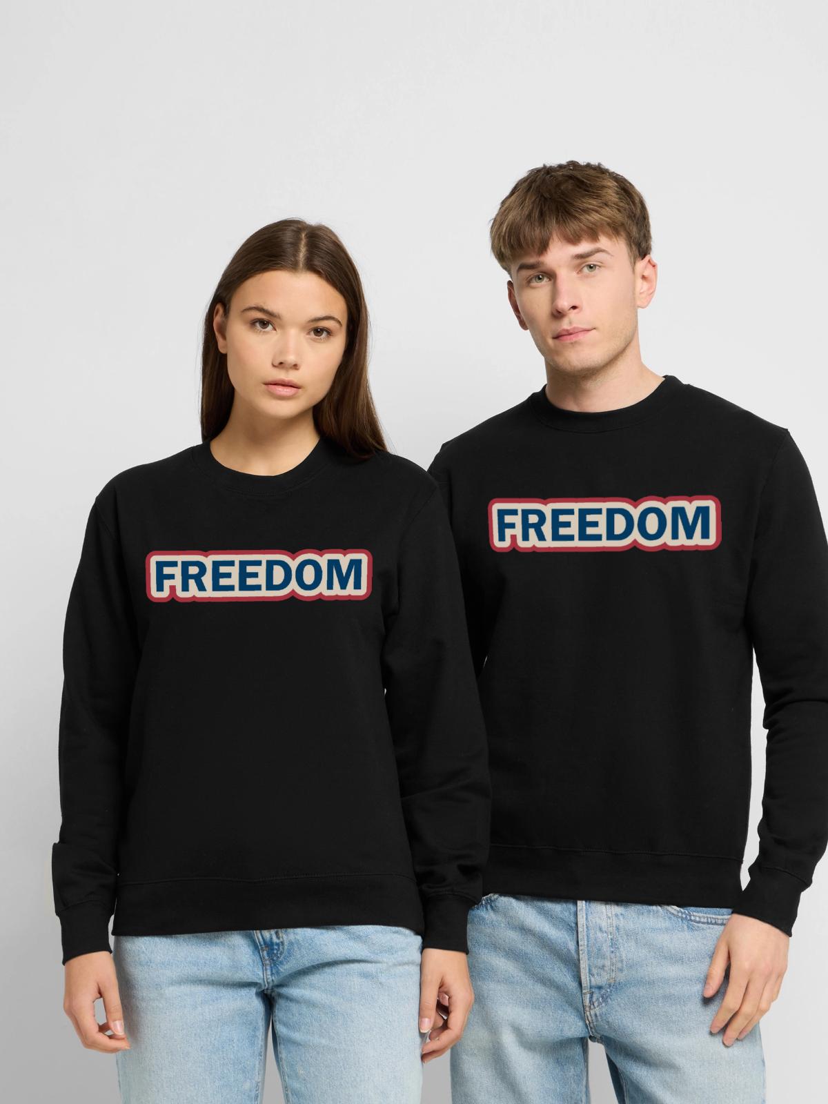 Freiheitsmutiges Patriotisches Statement-design - Unisex Pullover - Schwarz - Vorne - Alina (178cm) & Michal (187cm)