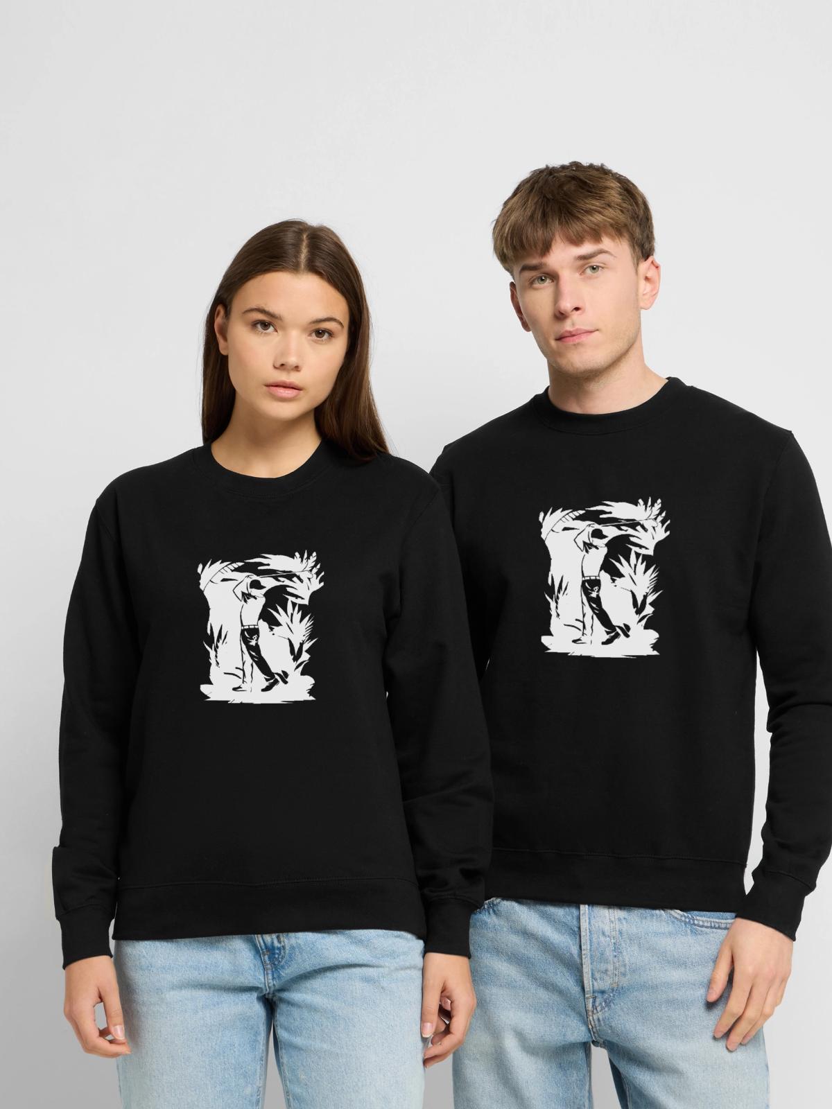 Golfspieler - Unisex Pullover - Schwarz - Vorne - Alina (178cm) & Michal (187cm)