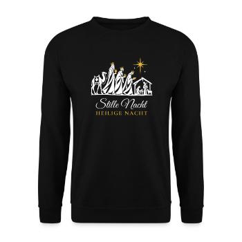 Weihnachtspullover christlich Krippe Stille Nacht - Unisex Pullover - Schwarz - Vorne - Alina (178cm) & Michal (187cm)