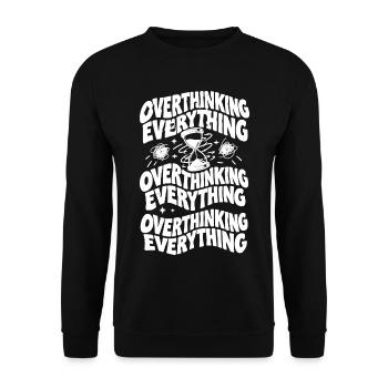 Überdenken bei allem – Doodle Tee-Design - Unisex Pullover - Schwarz - Vorne - Alina (178cm) & Michal (187cm)