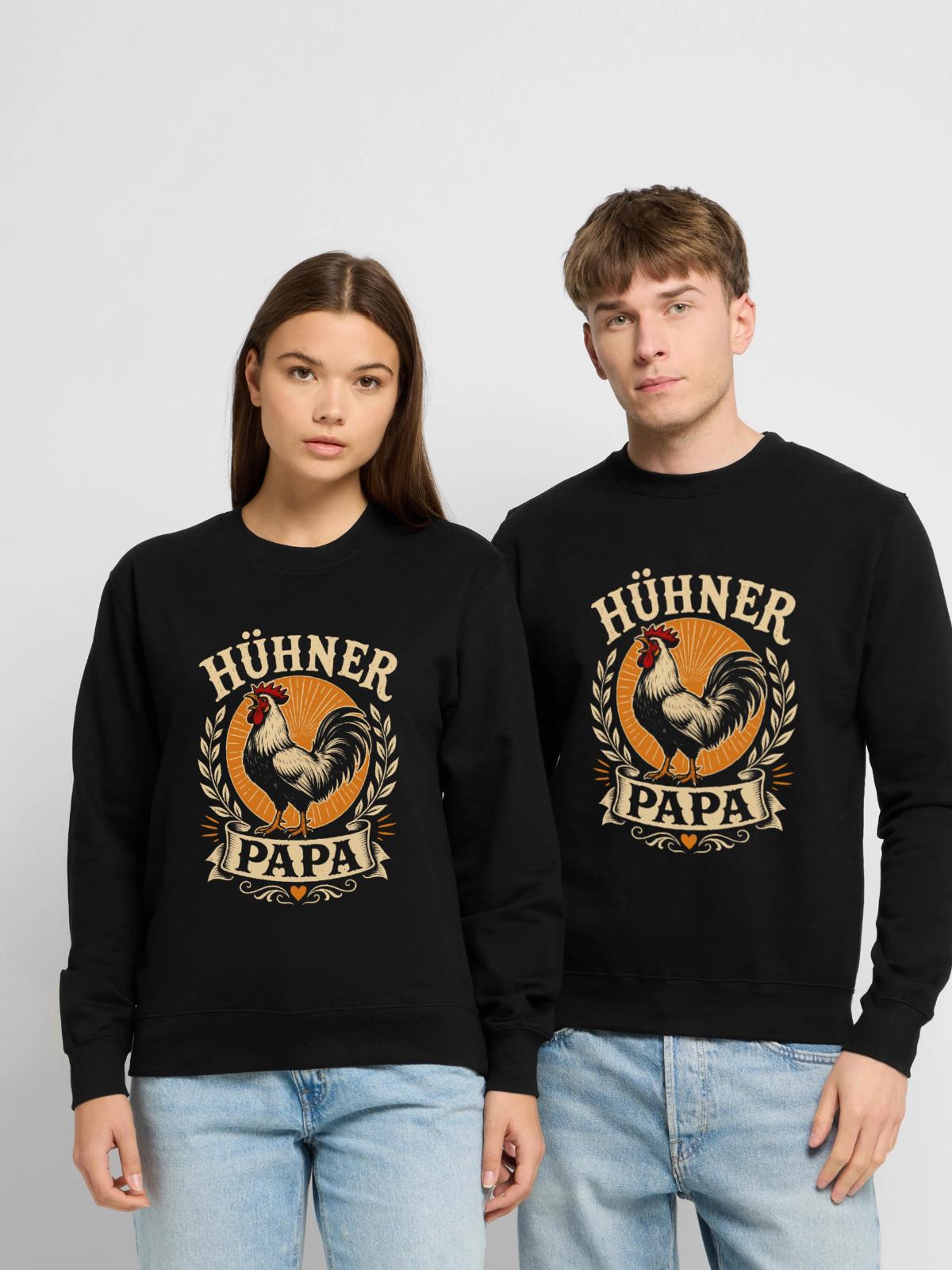 Hühner Papa Hühnerbesitzer Bauer - Unisex Pullover - Schwarz - Vorne - Alina (178cm) & Michal (187cm)