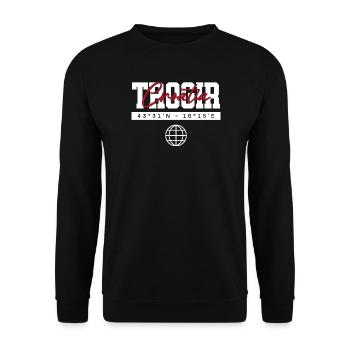 Trogir Kroatien Koordinaten Reise Souvenir - Unisex Pullover - Schwarz - Vorne - Alina (178cm) & Michal (187cm)