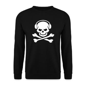 Skull Headphones Crossbones - Unisex Pullover - Schwarz - Vorne - Alina (178cm) & Michal (187cm)