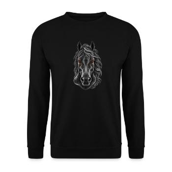 Porträt eines Pferdes in feinen weißen Linien - Unisex Pullover - Schwarz - Vorne - Alina (178cm) & Michal (187cm)