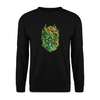 Grüner Jade-Dämon und Goldener Chinesischer Drache - Unisex Pullover - Schwarz - Vorne - Alina (178cm) & Michal (187cm)