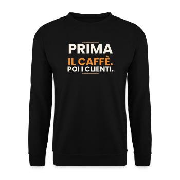 Erst der Kaffee. Dann die Kunden. – Barista - Unisex Pullover - Schwarz - Vorne - Alina (178cm) & Michal (187cm)