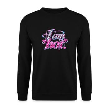 I am hot Glitzer Pink Schriftdesign - Unisex Pullover - Schwarz - Vorne - Alina (178cm) & Michal (187cm)