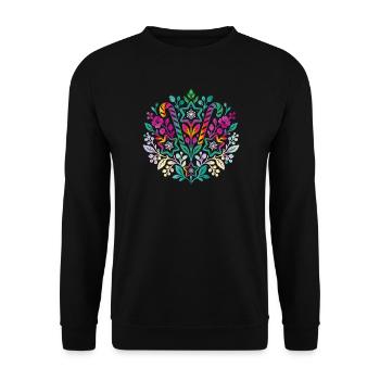 Zimtsterne und Zuckerstangen im Blumenmuster - Unisex Pullover - Schwarz - Vorne - Alina (178cm) & Michal (187cm)