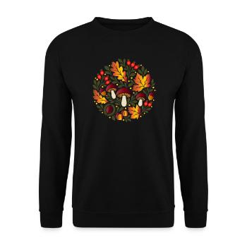 Herbstmotiv mit Pilzen und Hagebutten - Unisex Pullover - Schwarz - Vorne - Alina (178cm) & Michal (187cm)