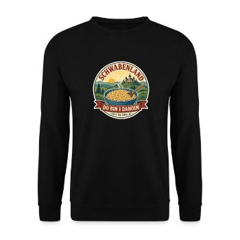 Schwabenland – Do bin i dahoim Vintage Badge - Unisex Pullover - Schwarz - Vorne - Alina (178cm) & Michal (187cm)