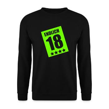 Endlich 18 Geburtstag Neon - Unisex Pullover - Schwarz - Vorne - Alina (178cm) & Michal (187cm)