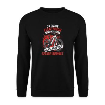 E-Bike Ja Es Ist Schummeln Überholt Spruch Rot - Unisex Pullover - Schwarz - Vorne - Alina (178cm) & Michal (187cm)
