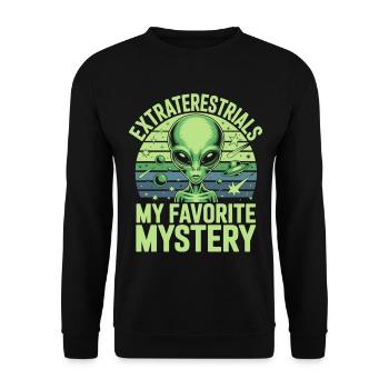 Grüner Alien Kopf Retro Science Fiction Motiv - Unisex Pullover - Schwarz - Vorne - Alina (178cm) & Michal (187cm)