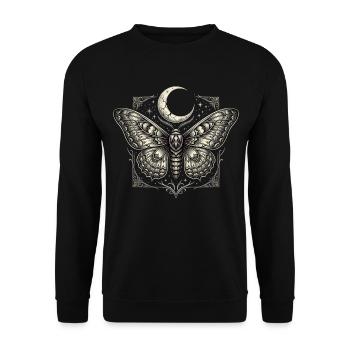 Gotische Motte und Mond – Dunkle himmlische Kunst - Unisex Pullover - Schwarz - Vorne - Alina (178cm) & Michal (187cm)