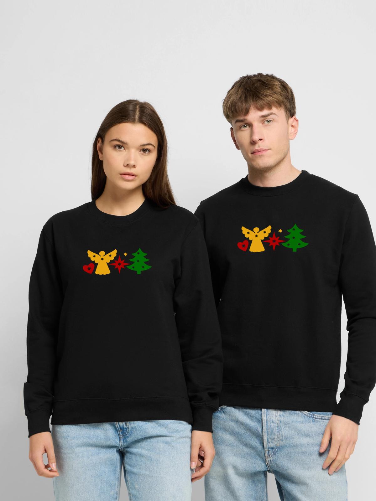 Engel Stern Tannenbaum - Unisex Pullover - Schwarz - Vorne - Alina (178cm) & Michal (187cm)