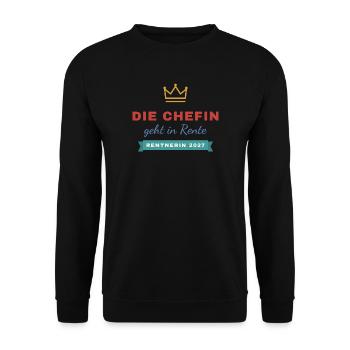 Die Chefin geht in Rente – Rentnerin 2027 - Unisex Pullover - Schwarz - Vorne - Alina (178cm) & Michal (187cm)