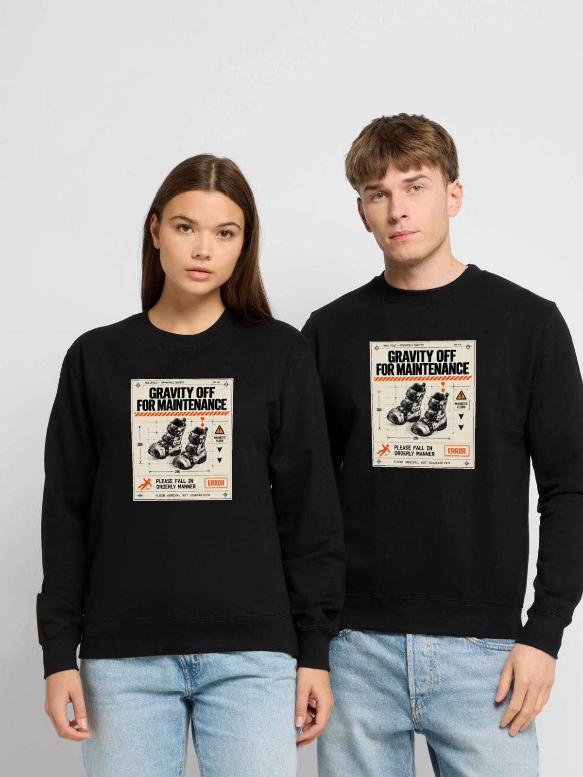 Schwerkraft bei der Instandhaltung - Unisex Pullover - Schwarz - Vorne - Alina (178cm) & Michal (187cm)