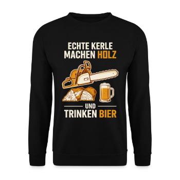 Echte Kerle: Holz, Hobel & Bier - Unisex Pullover - Schwarz - Vorne - Alina (178cm) & Michal (187cm)