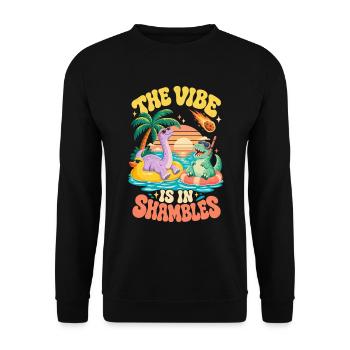Sunny Dinosaurier Die Stimmung ist im Chaos - Unisex Pullover - Schwarz - Vorne - Alina (178cm) & Michal (187cm)