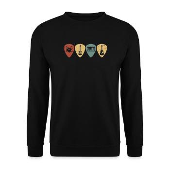 Retro Music Guitar Picks Vintage-Musiker-T-Shirt - Unisex Pullover - Schwarz - Vorne - Alina (178cm) & Michal (187cm)