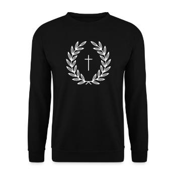 Lorbeerkreuz-Emblemdesign - Unisex Pullover - Schwarz - Vorne - Alina (178cm) & Michal (187cm)