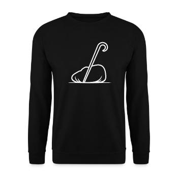 Gebogener Stock Minimal-Linienzeichnung - Unisex Pullover - Schwarz - Vorne - Alina (178cm) & Michal (187cm)