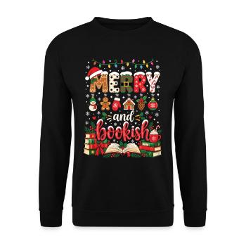 Fröhliche und bücherbezogene Weihnachtsfestlektüre - Unisex Pullover - Schwarz - Vorne - Alina (178cm) & Michal (187cm)