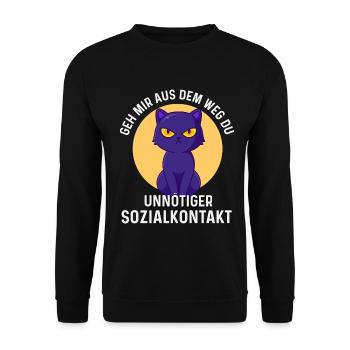 Geh mir aus dem Weg – Lila Katze Introvertiert - Unisex Pullover - Schwarz - Vorne - Alina (178cm) & Michal (187cm)