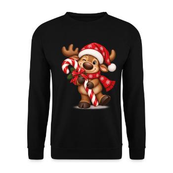 Weihnachtselch mit Zuckerstange - Unisex Pullover - Schwarz - Vorne - Alina (178cm) & Michal (187cm)